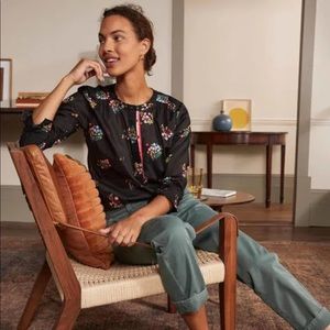 Boden Black Floral Cotton Popover Size 8 US